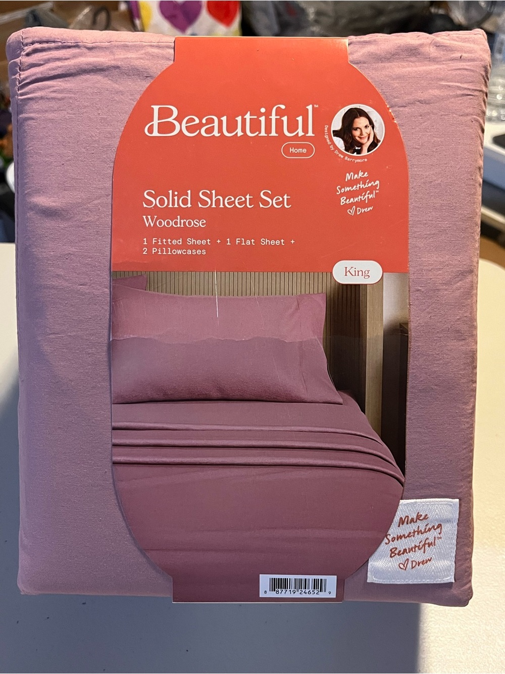 Beautiful by Drew Solid Sheet Set in Woodrose (King)